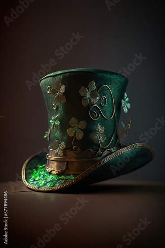 St.Patrick's day celebration background. Leprechaun green hat Generative ai