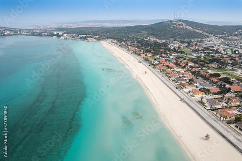 Fototapeta Naklejka Na Ścianę i Meble -  Ilıca Beach Drone Photo, Aegean Region Cesme, Izmir Turkey