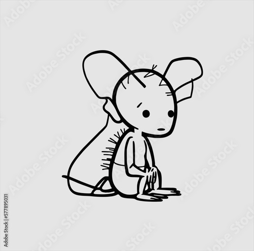 flea animal vector illustration design in cute doodle style. gray background