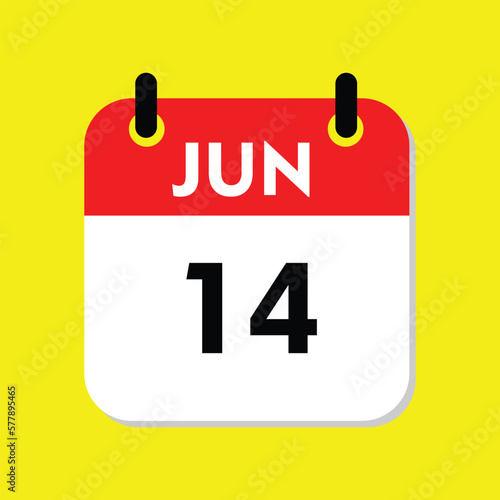 calendar with a date, 14 june icon with yellow background
