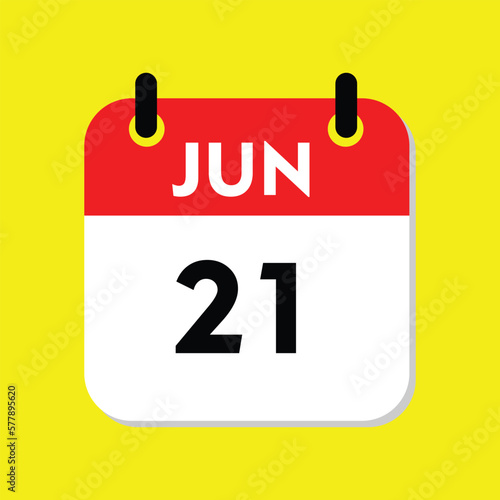 calendar with a date, 21 june icon with yellow background