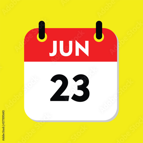 calendar with a date, 23 june icon with yellow background