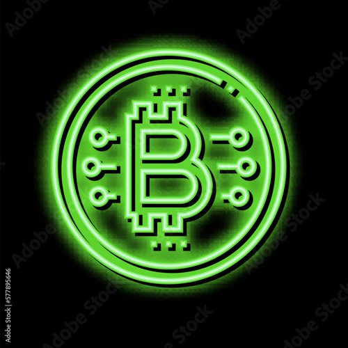bitcoin coin ico neon glow icon illustration