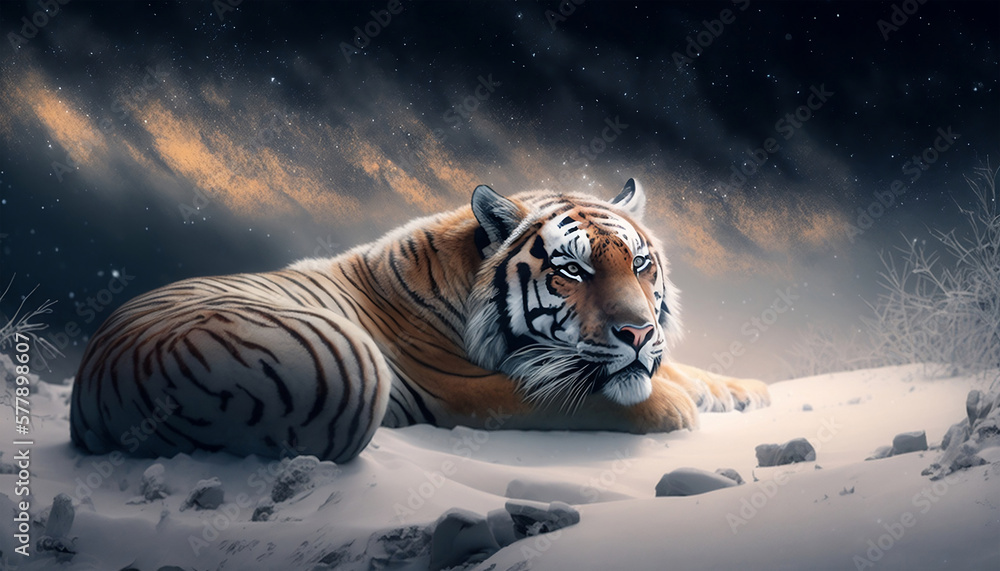 siberian tiger in the snow, Generative AI