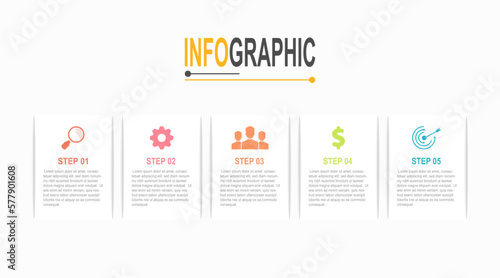 Infographic chart rectangle white template 5 step business data illustration
