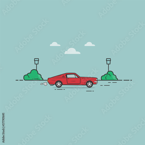 illustration of a classic car on the road boulevard with minimal landscape  