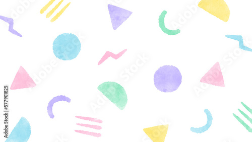 Pop pastel color geometric pattern background Cute hand drawn watercolor illustration / ポップなパステルカラーの幾何学模様の背景 かわいい手描きの水彩イラスト