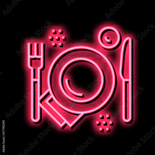 plate, fork and knife utensil neon glow icon illustration