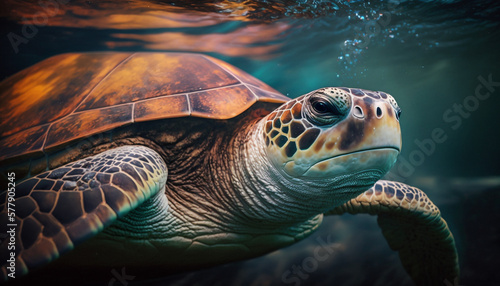 majestic sea turtle, serene, ancient, mysterious, peaceful, mid-morning,
