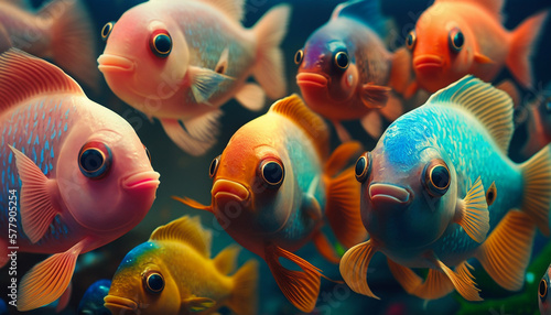 School of Colorful Fish, playful lively, colorful