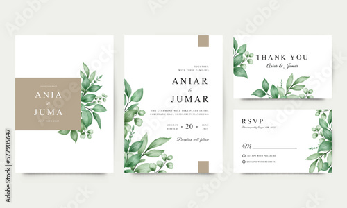 Obraz na płótnie Green leaves for elegant wedding invitation Set