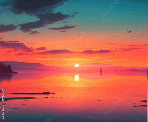 sunset over the river © animedigitalartstudi