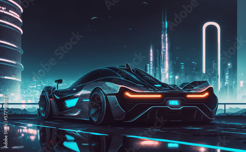 Foto Cyberpunk sports futuristic car on neon cyberpunk background 3d render 3d illust