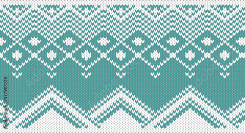 Green and white square table knitting pattern, Festive Sweater Design. Seamless Knitted Pattern