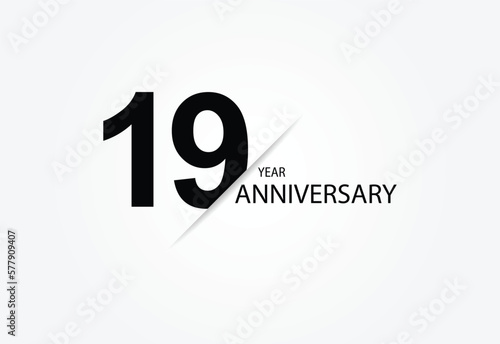 19 years anniversary logo template isolated on white, black and white background. 19th anniversary logo.