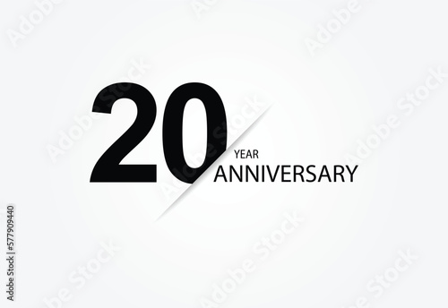 20 years anniversary logo template isolated on white, black and white background. 20th anniversary logo.