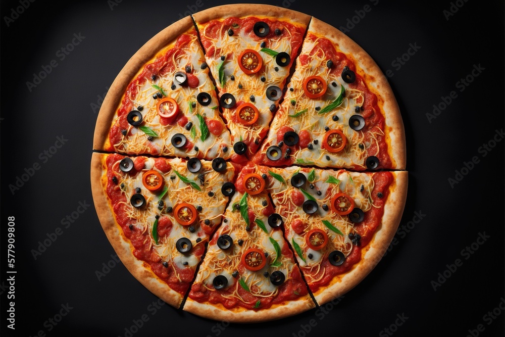 Delicious pizza, slice of pizza. Professional food photo. For advertising or for a poster. Generative AI.