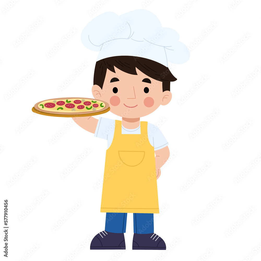 Illustration of a boy chef making pizza Illustration of a boy chef making pizza