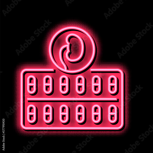 drugs package for kidney treatment neon glow icon illustration