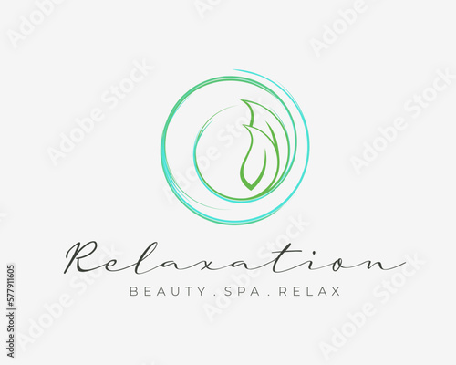 Brush Stroke Circle Leaf Natural Relaxation Beauty Spa Wellness Aromatherapy Vector Logo Design