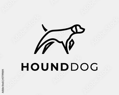 Hound Dog Canine Standing Hunting Hunter Looking Line Outline Simple Minimal Vector Logo Design