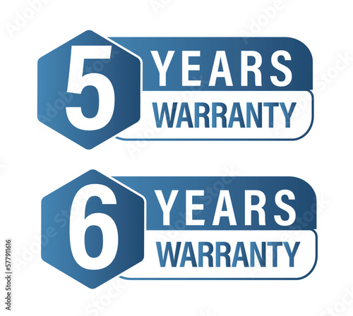 warranty abstract, 5 years, 6 years warranty icon, blue in color