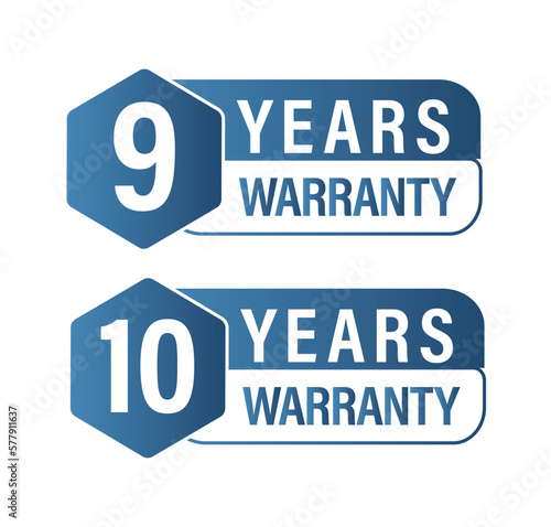 warranty abstract, 10 year and 9 year vector icon set