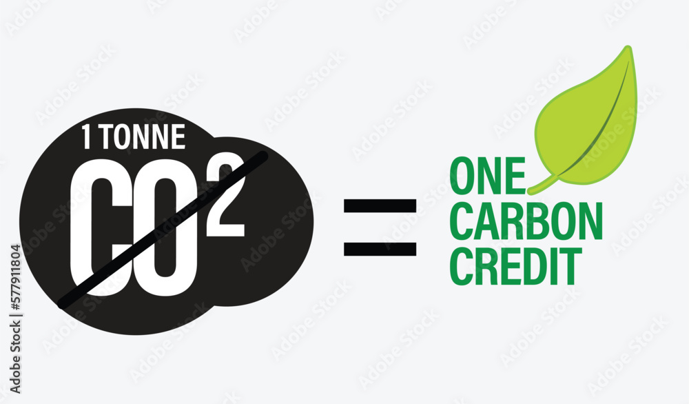 'one tonne CO2 = one carbon' vector icon set. credit, low CO2 emission abstract. Greenhouse gases reduction concept