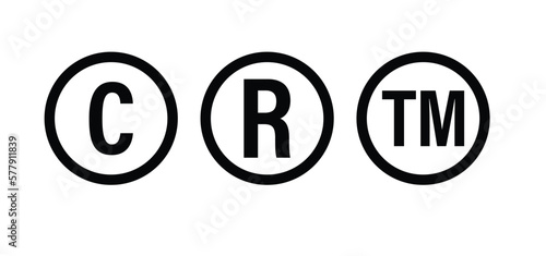 copyright trademark Symbol set, C,R,TM, black in color