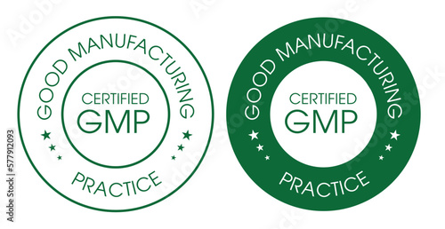 good manufacturing practice, Certified GMP vector icon, green in color thin text
