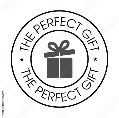 the perfect gift vector stamp with gift icon, dark grey in color