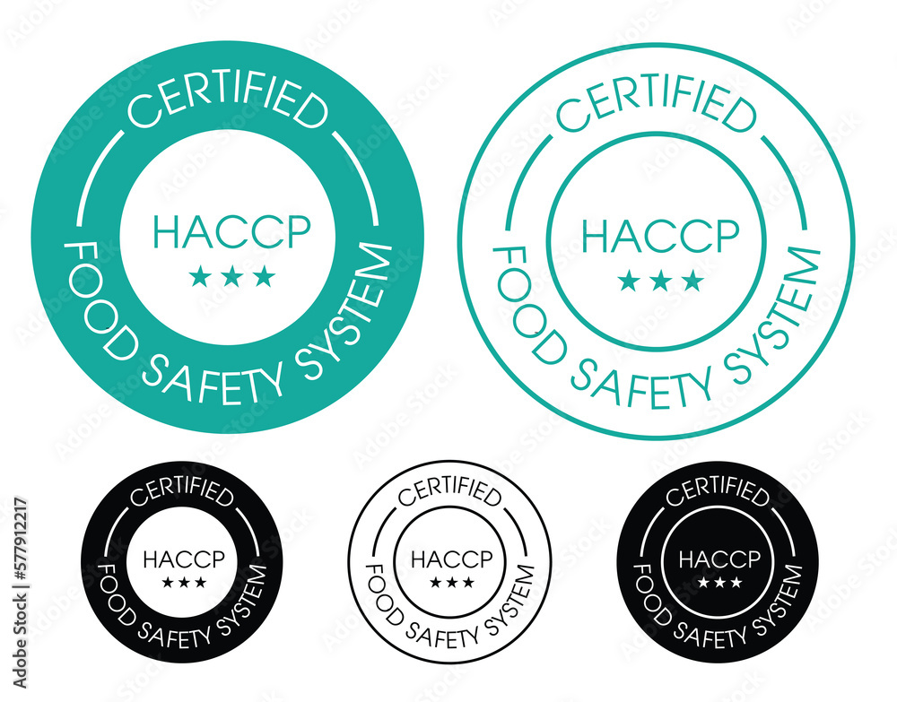 HACCP, food safety system certified vector icon set. HACCP - Hazard Analysis and Critical Control Points