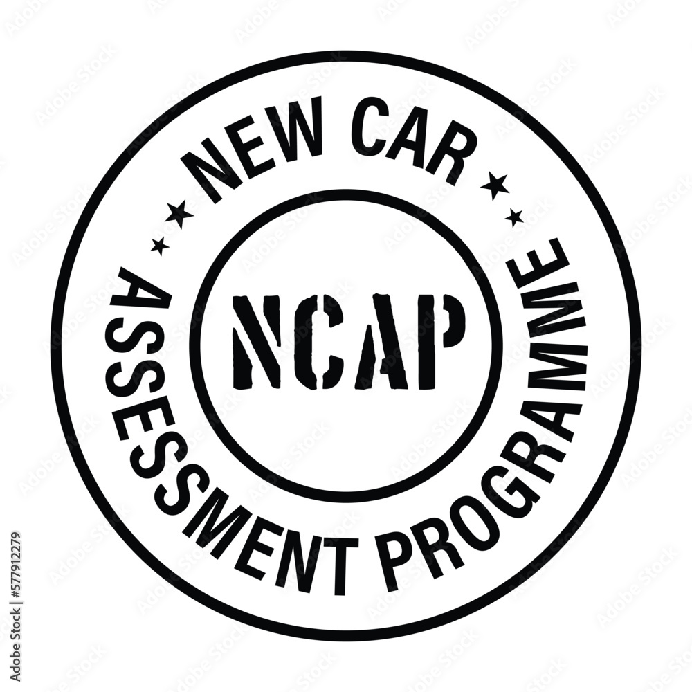 ncap- new car assessment programme vector icon, black in color