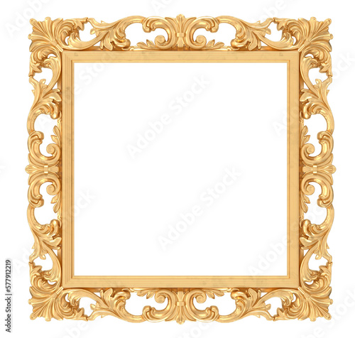 3d render antique golden frame isolated on white background