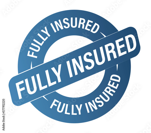 fully insured vector icon, rubber stamp design, blue in color