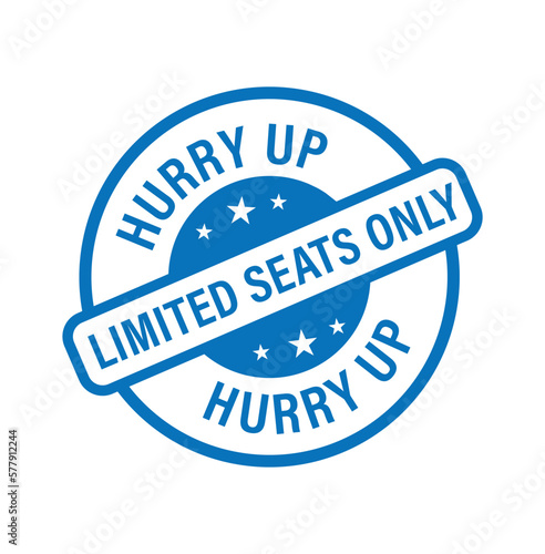 hurry up, limited seats only vector icon, blue in color