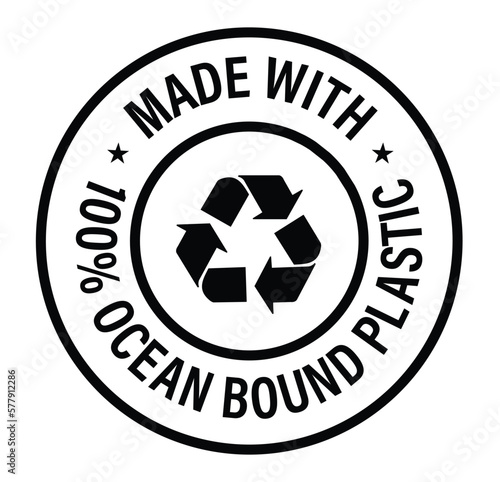 made with 100% ocean bound plastic vector icon, black in color, recycle abstract