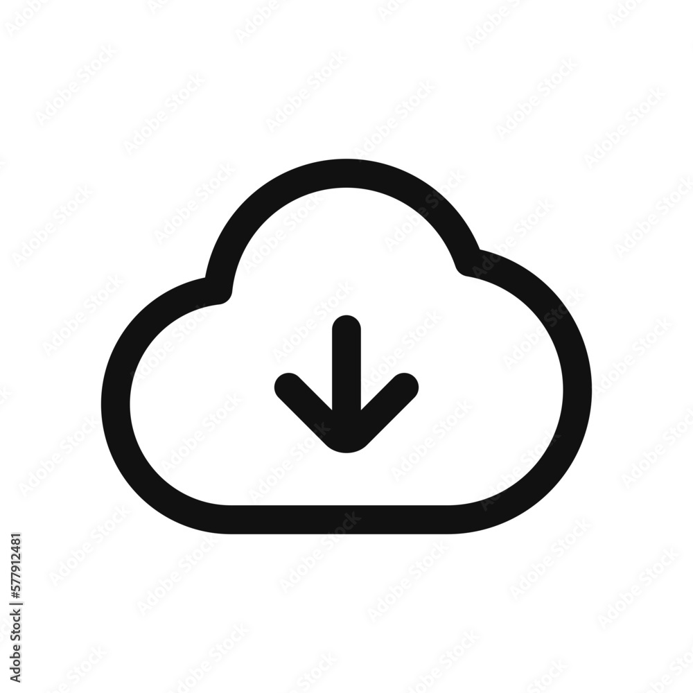 Editable vector cloud download icon. Black, line style, transparent white background. Part of a big icon set family. Perfect for web and app interfaces, presentations, infographics, etc Editable vector cloud download icon. Black, line style, transparent white background. Part of a big icon set family. Perfect for web and app interfaces, presentations, infographics, etc