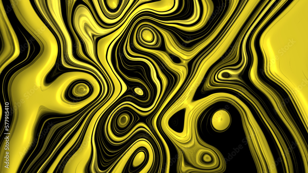 Abstract format graphic. Like moving liquid oil, the texture of marble is black and yellow gold. Can use for product, label, packaging or background.