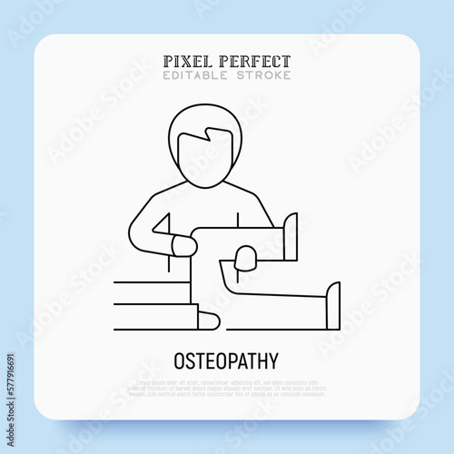 Osteopathy thin line icon. Physiotherapy, arthritis treatment. Massage. Pixel perfect, editable stroke. Vector illustration.