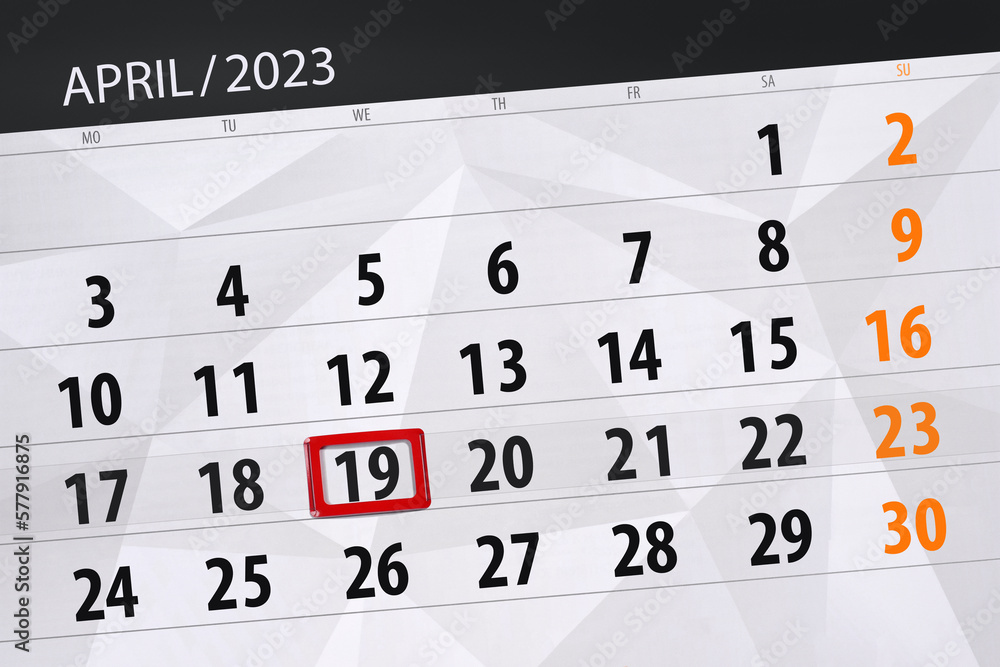Calendar 2023, deadline, day, month, page, organizer, date, april, wednesday, number 19 Calendar 2023, deadline, day, month, page, organizer, date, april, wednesday, number 19