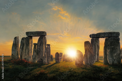 Stonehenge at sunrise. Digital art.