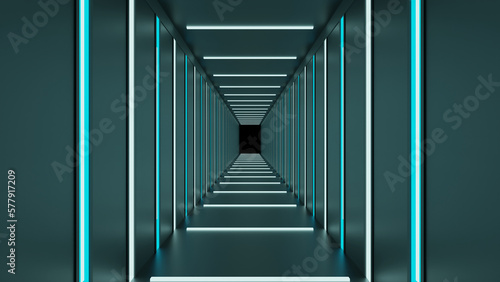 たくさんの照明で飾られた狭い通路　青　白　3DCG　背景