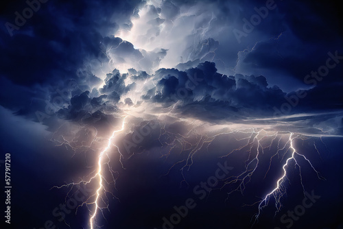 night storm and lightning in the clouds. Digital art.