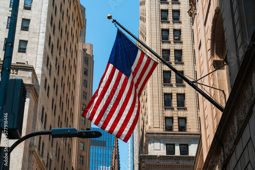 American flag in New York Wall street
