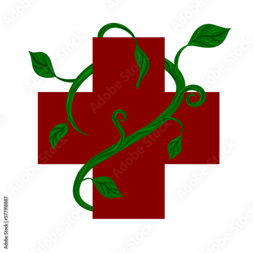 leave on the medical red cross. Herbal medical cross healthy medicine