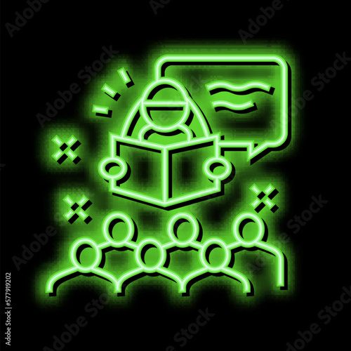 story time in children library neon glow icon illustration