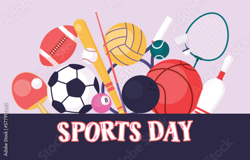 National Sports Day, Sports Equipment, Poster, Banner Vector, Illustration