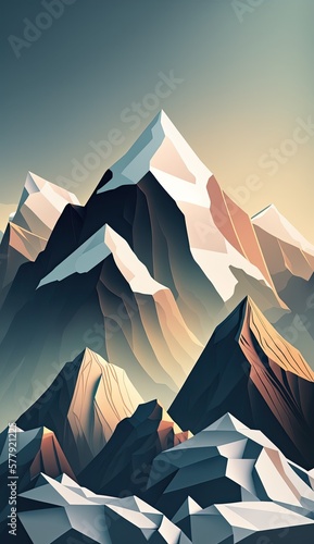 High mountains in soft light illustration, vertical 9:16 landscape mobile background, generative ai