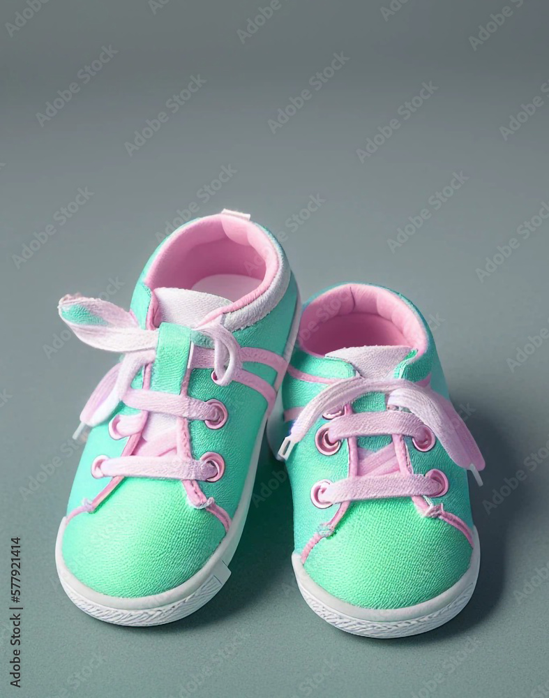 3D illustration of a pair of children's shoes. Colorful with a design